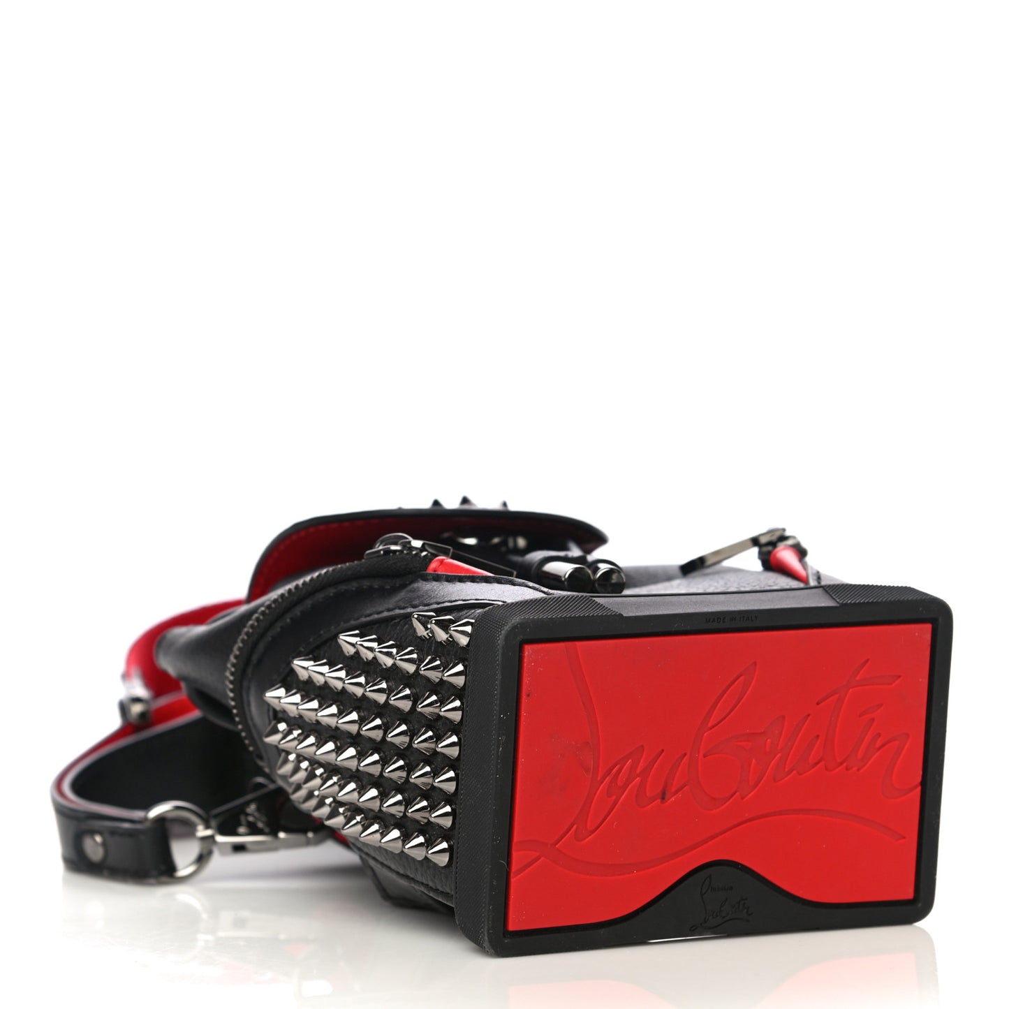 Calfskin Spiked Mini Explorafunk Keyring Bag Black
