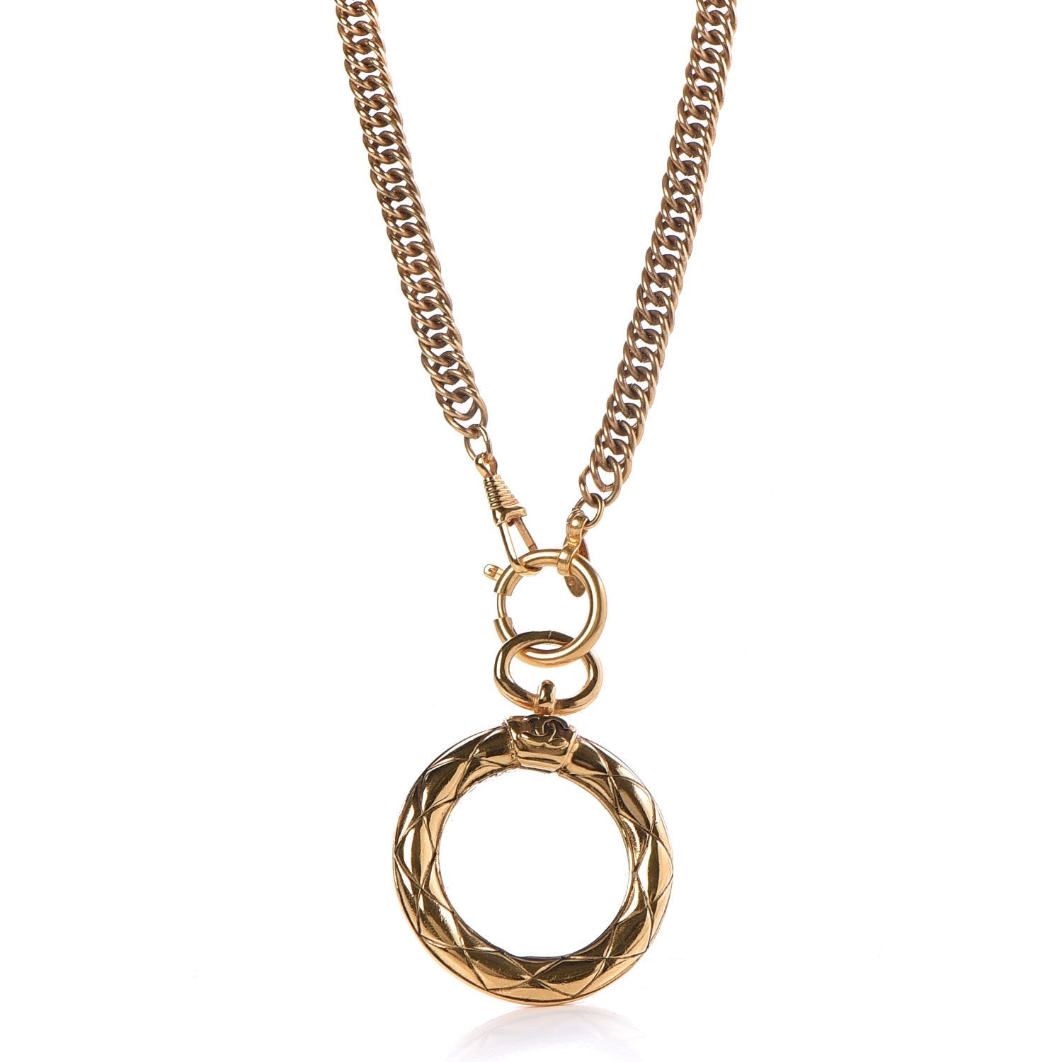 Chanel CC Quilted Loupe Chain Necklace Gold 1 of 6