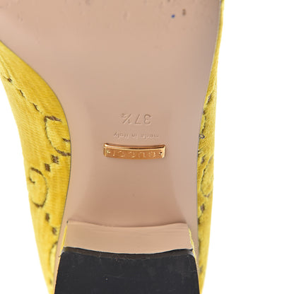 Gucci Velvet GG Monogram Sylvie Web Chain Mid Heel Loafers 37.5 Sunny Beige 8 of 11