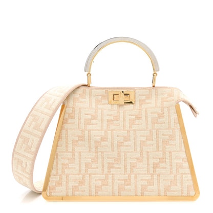 Fendi Chenille Suede Metal FF Small Peekaboo I SEE U Satchel Beige White 1 of 14