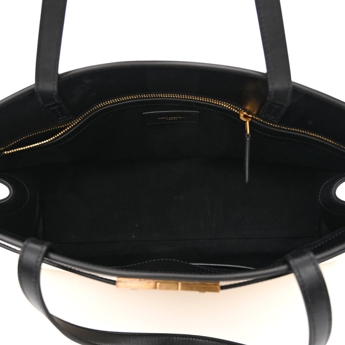 Canvas Calfskin Medium Manhattan Shopper Tote Natural Black