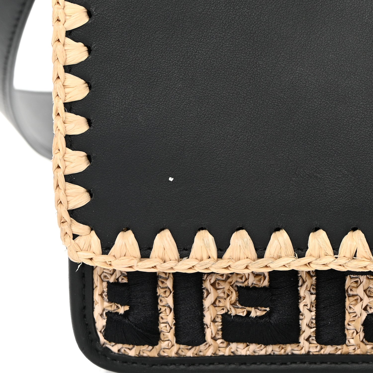 Fendi Vitello Century Raffia Snakeskin F is Fendi FF Woven Embroidered Kan I Shoulder Bag Black Natural 14 of 14