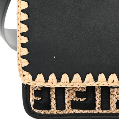 Fendi Vitello Century Raffia Snakeskin F is Fendi FF Woven Embroidered Kan I Shoulder Bag Black Natural 14 of 14