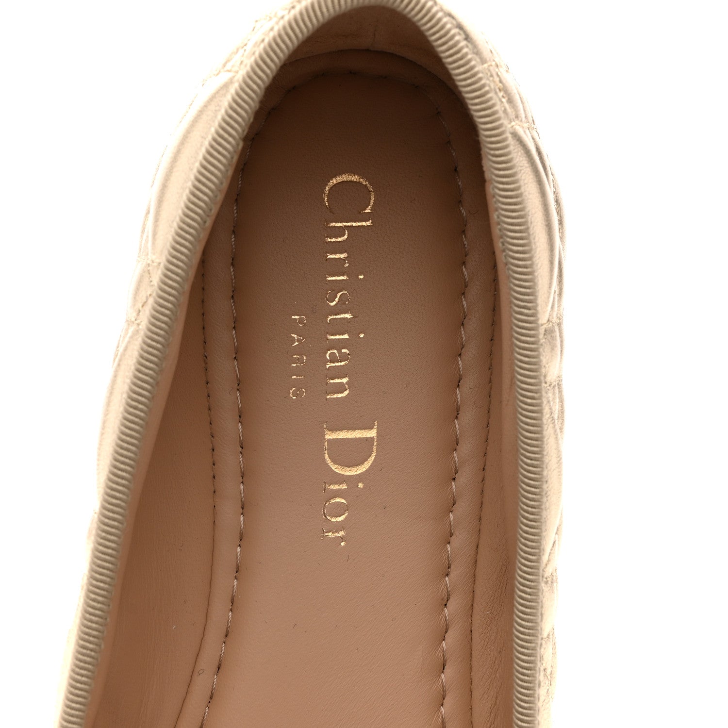 Christian Dior Metallic Lambskin Cannage Pearl Bow Ballet Flats 38 Pale Gold 6 of 10