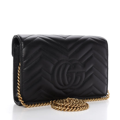 Gucci Calfskin Matelasse GG Marmont Chain Wallet Black 3 of 10