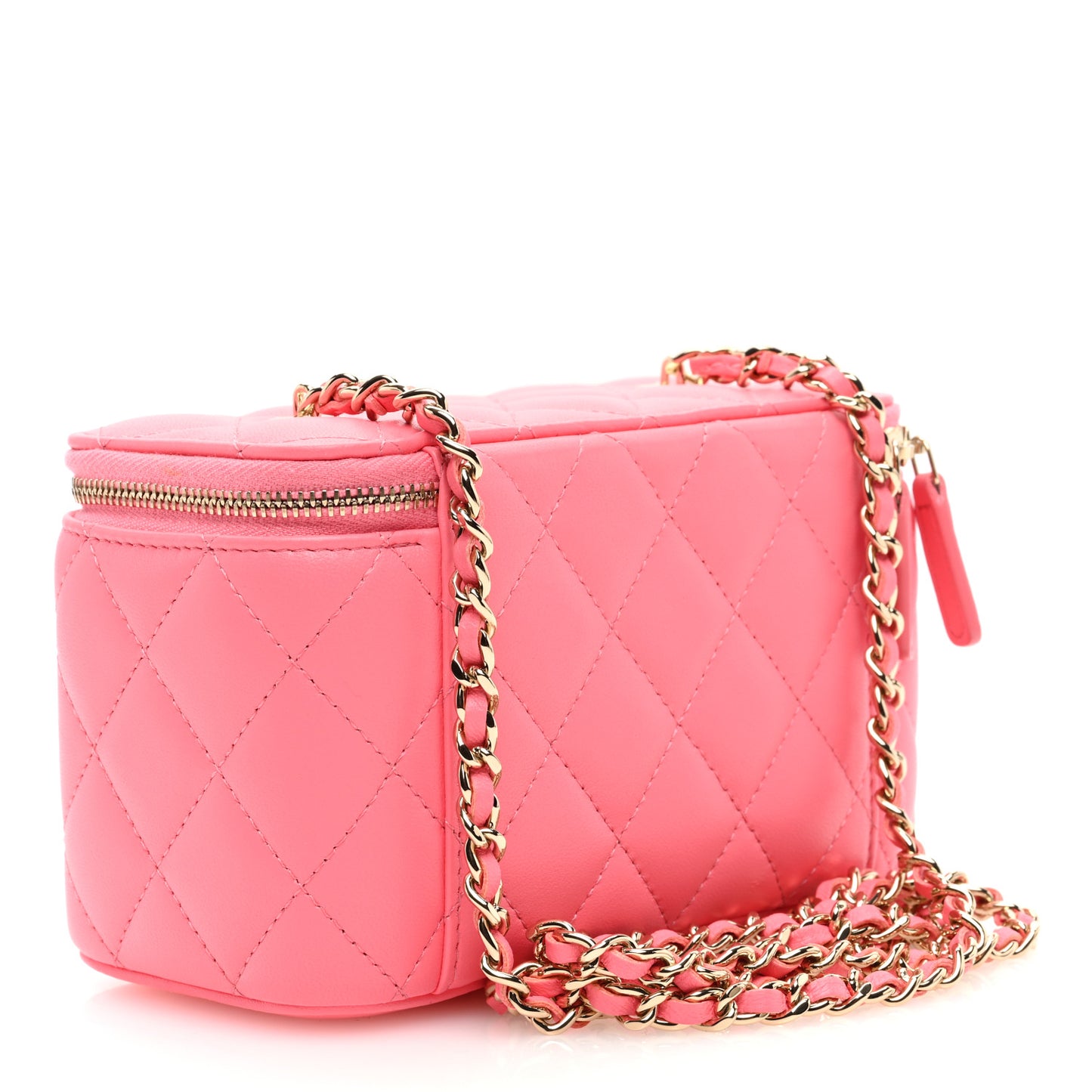 Lambskin Quilted Small Vanity Case With Chain Pink