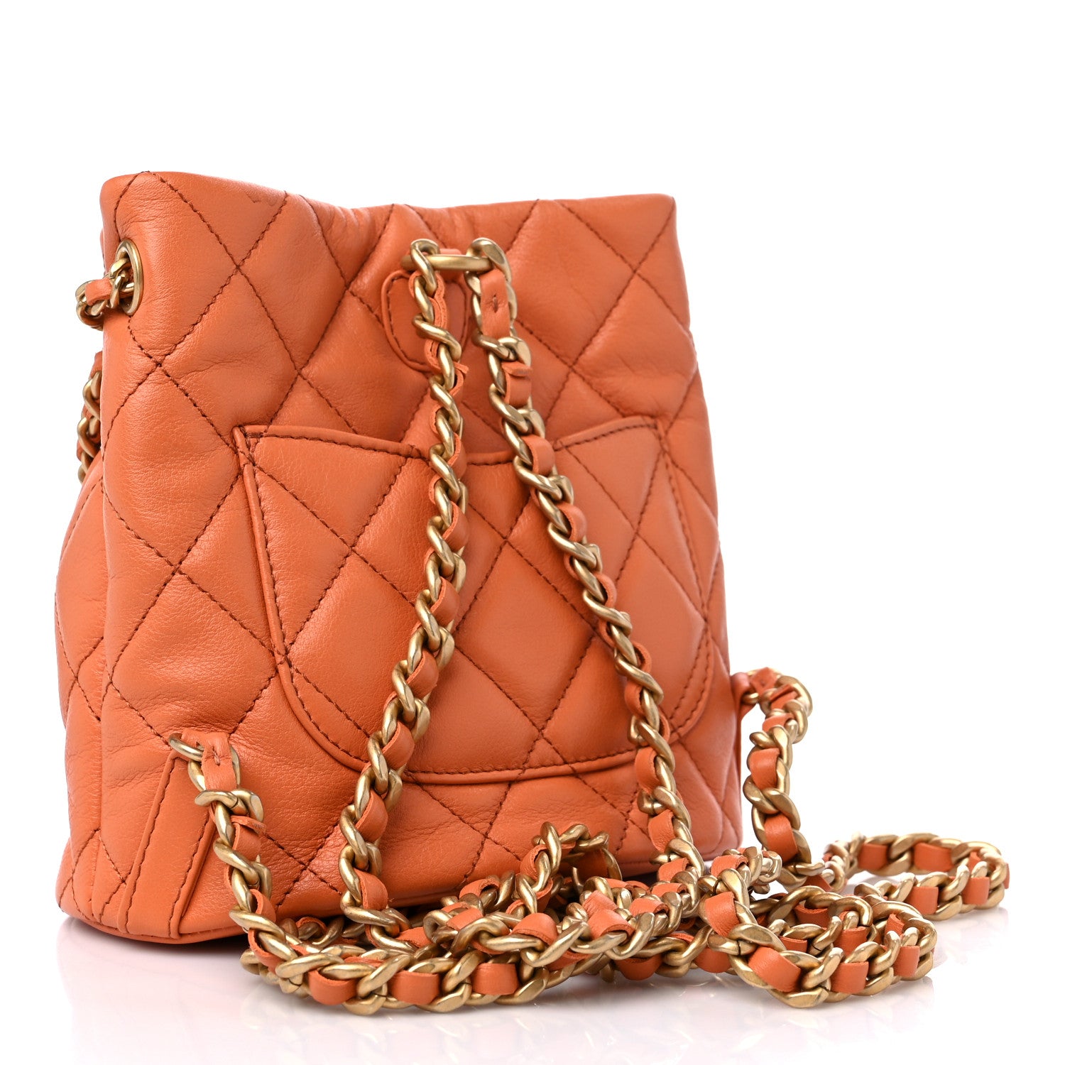 Chanel Calfskin Quilted Small CC Chain Bucket Backpack Orange 3 of 10