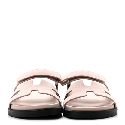 Hermes Suede Goatskin Womens Chypre Sandals 36.5 Rose Porcelaine 3 of 10