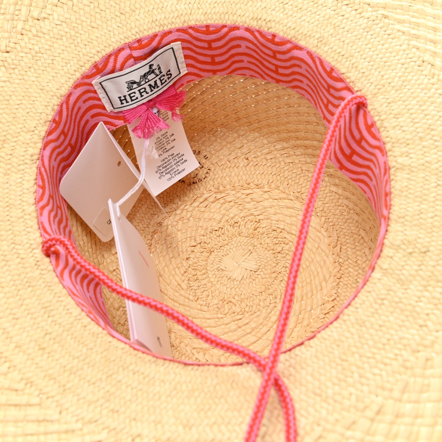 Hermes Straw Panama Elettra Hat 57 Naturel Rose Orange 7 of 8
