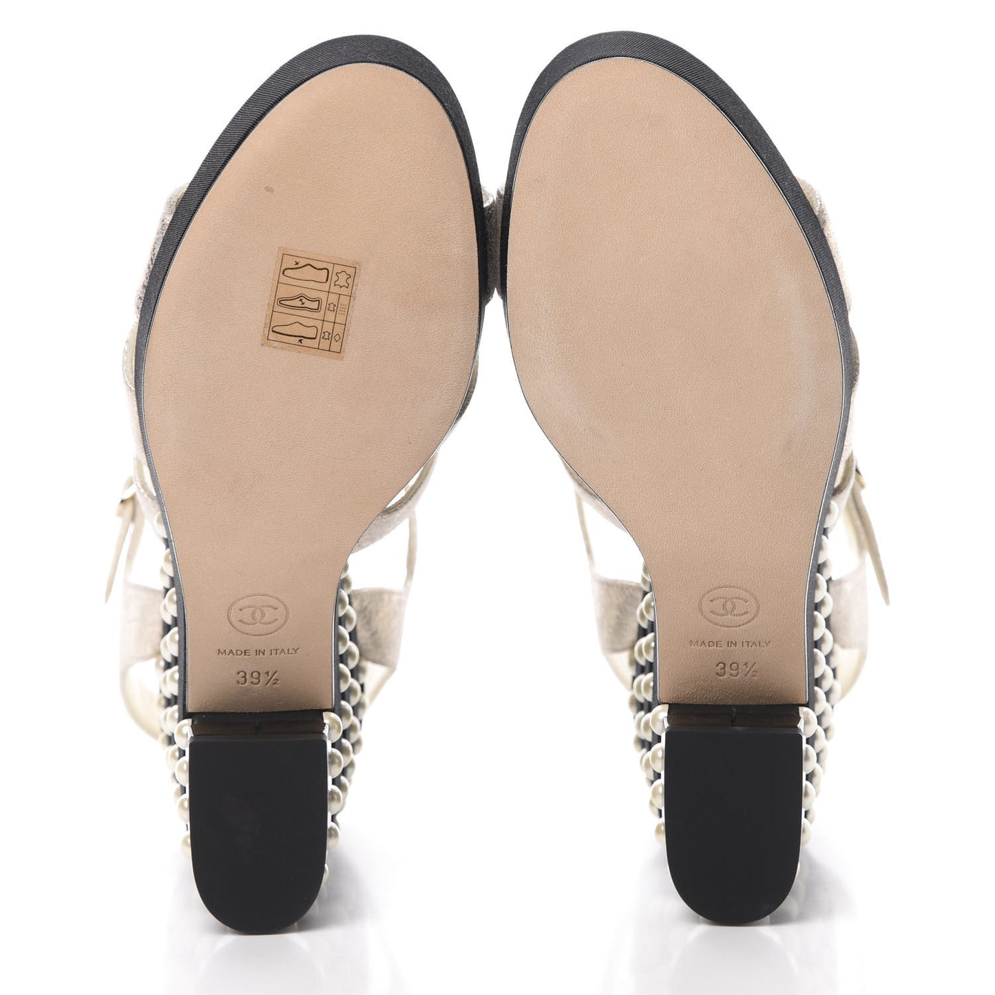 Metallic Crumpled Calfskin Grosgrain Pearl Wedge Sandals 39.5 Black Silver