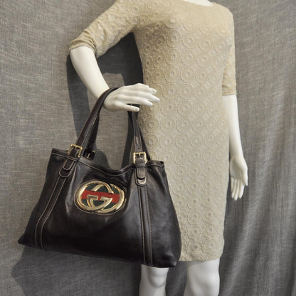 Gucci Leather Britt Tote Dark Brown 2 of 8