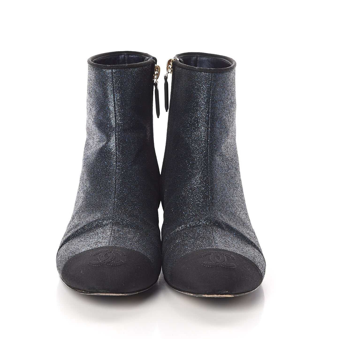 Sequin Grosgrain Cap Toe Short Boots 36.5 Navy Black