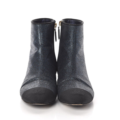 Chanel Sequin Grosgrain Cap Toe Short Boots 36.5 Navy Black 2 of 7