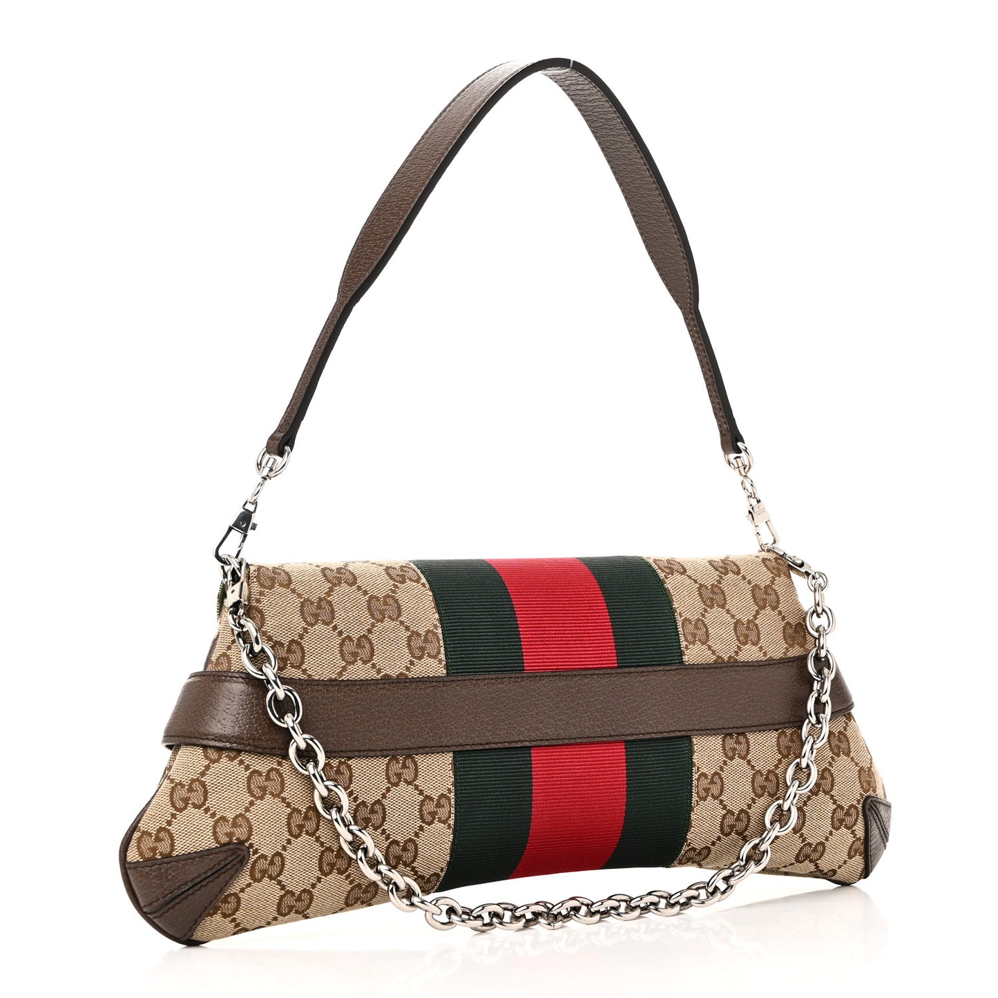 Monogram Textured Dollar Calfskin Heavy Grosgrain Web Medium Maxi Horsebit Chain Shoulder Bag Beige Ebony New Acero