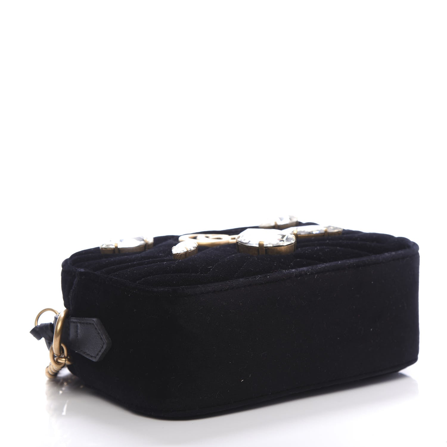 Gucci Velvet Matelasse Marquise Crystals Mini GG Marmont Chain Shoulder Bag Black 6 of 11