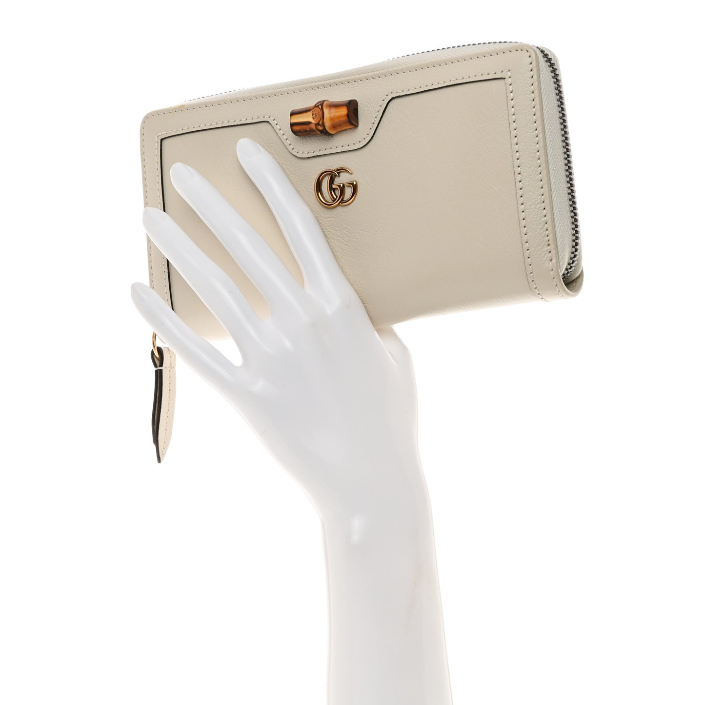 Wonka Grain Calfskin Diana Zip Around Continental Wallet Mystic White