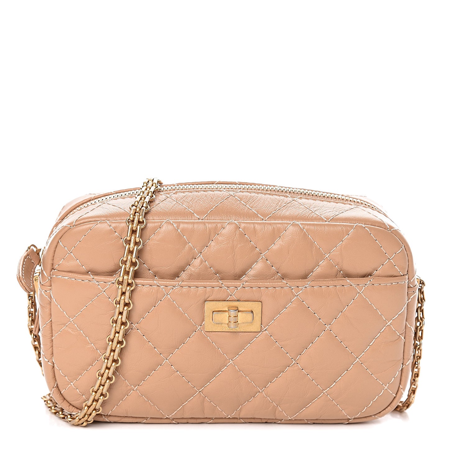 Aged Calfskin Quilted Mini Reissue Camera Case Beige