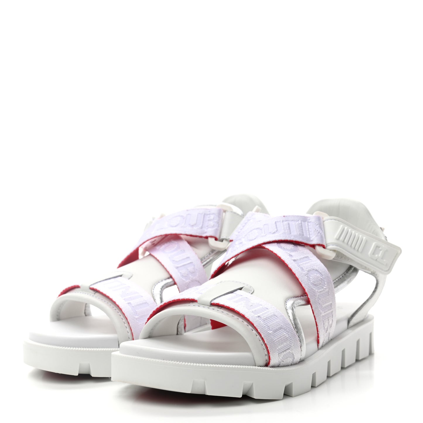 Calfskin Velcrissimo Flat Sandals 35.5 Blanco Silver