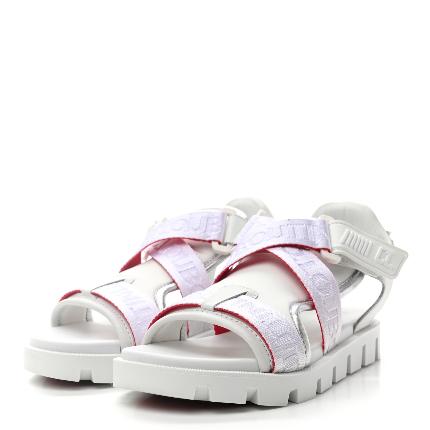 Christian Louboutin Calfskin Velcrissimo Flat Sandals 35.5 Blanco Silver 3 of 8