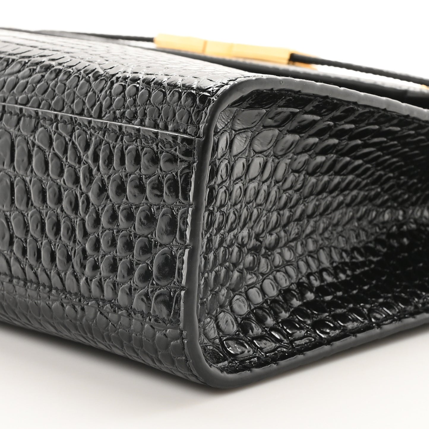 Shiny Calfskin Crocodile Embossed Manhattan Baguette Black