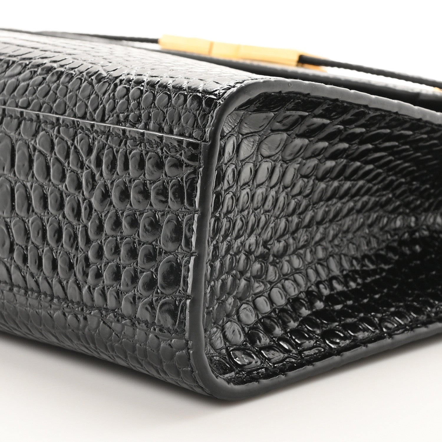 Saint Laurent Shiny Calfskin Crocodile Embossed Manhattan Baguette Black 10 of 10