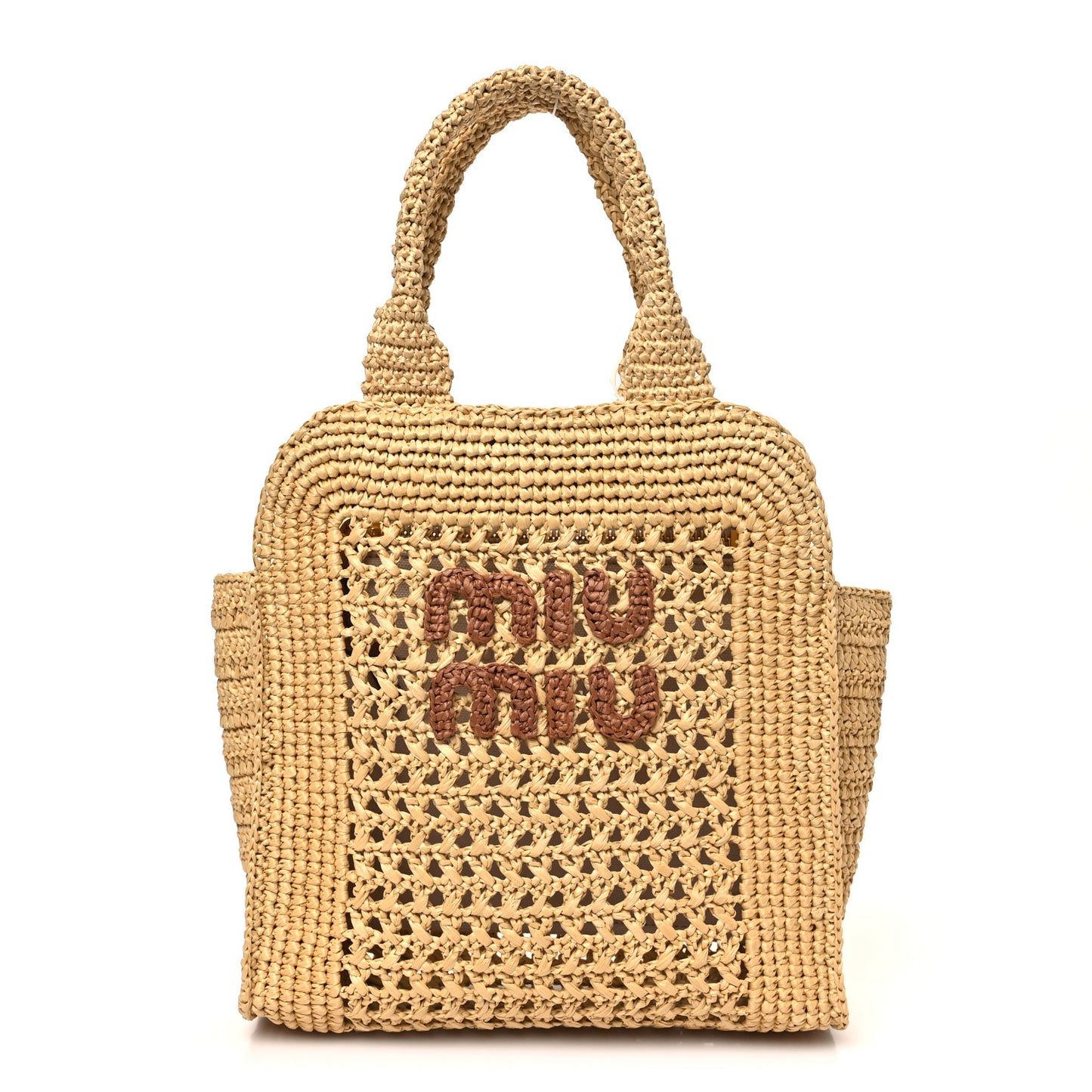 Raffia Crochet Woven Tote Bag Beige