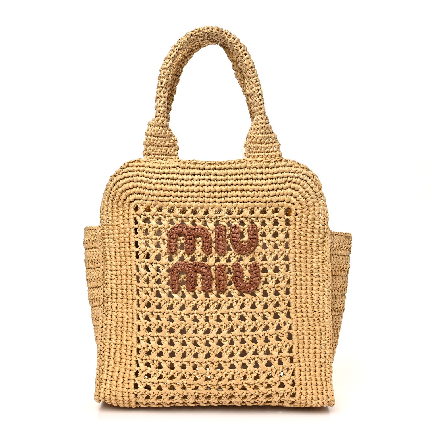 Miu Miu Raffia Crochet Woven Tote Bag Beige 1 of 10