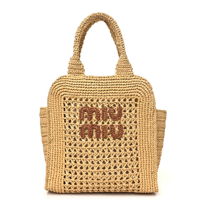 Miu Miu Raffia Crochet Woven Tote Bag Beige 1 of 10