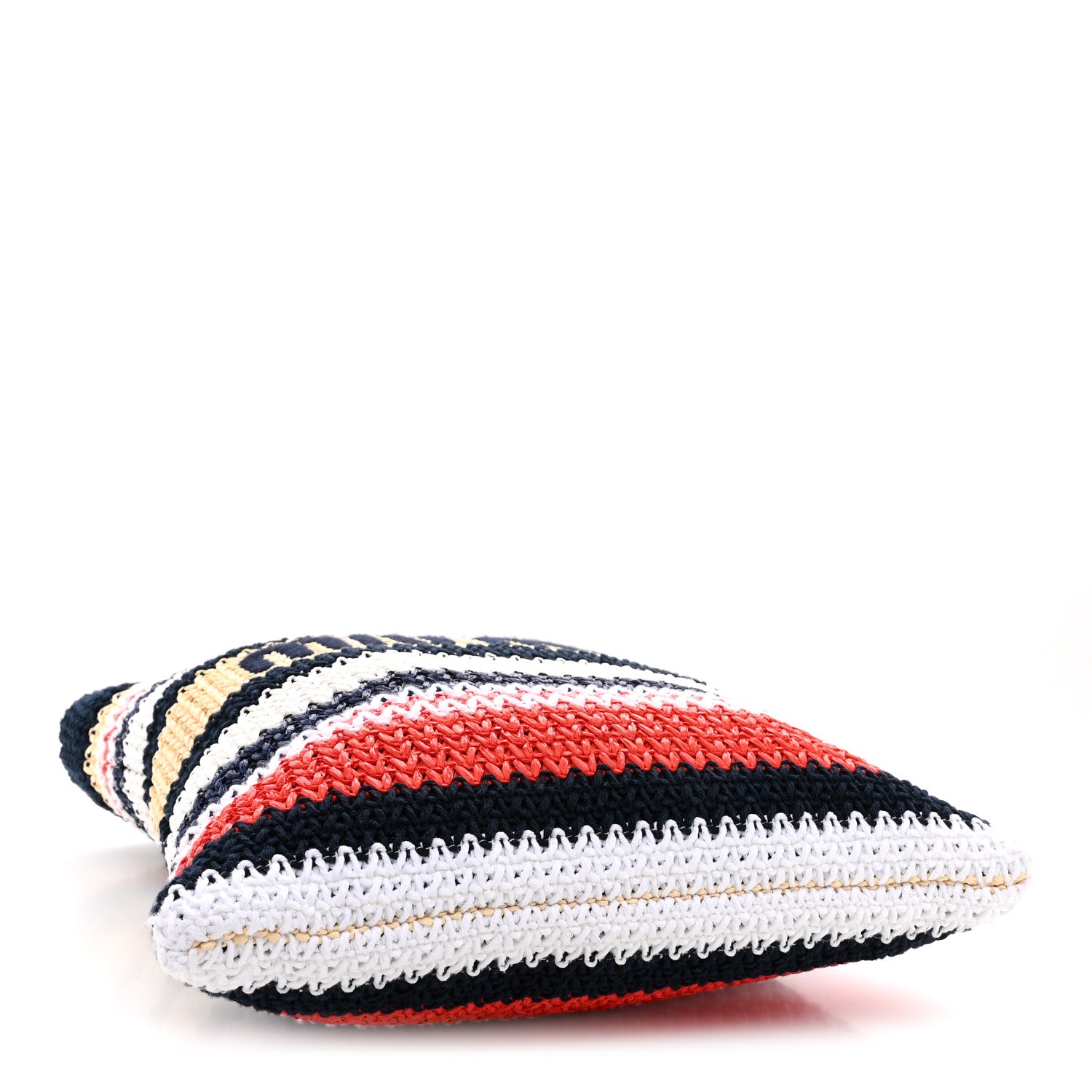 Miu Miu Raffia Crochet Stripe Vertical Tote Bag  Blue Red Natural 4 of 9