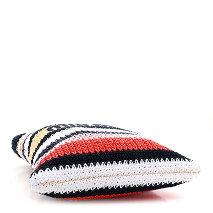 Miu Miu Raffia Crochet Stripe Vertical Tote Bag  Blue Red Natural 4 of 9
