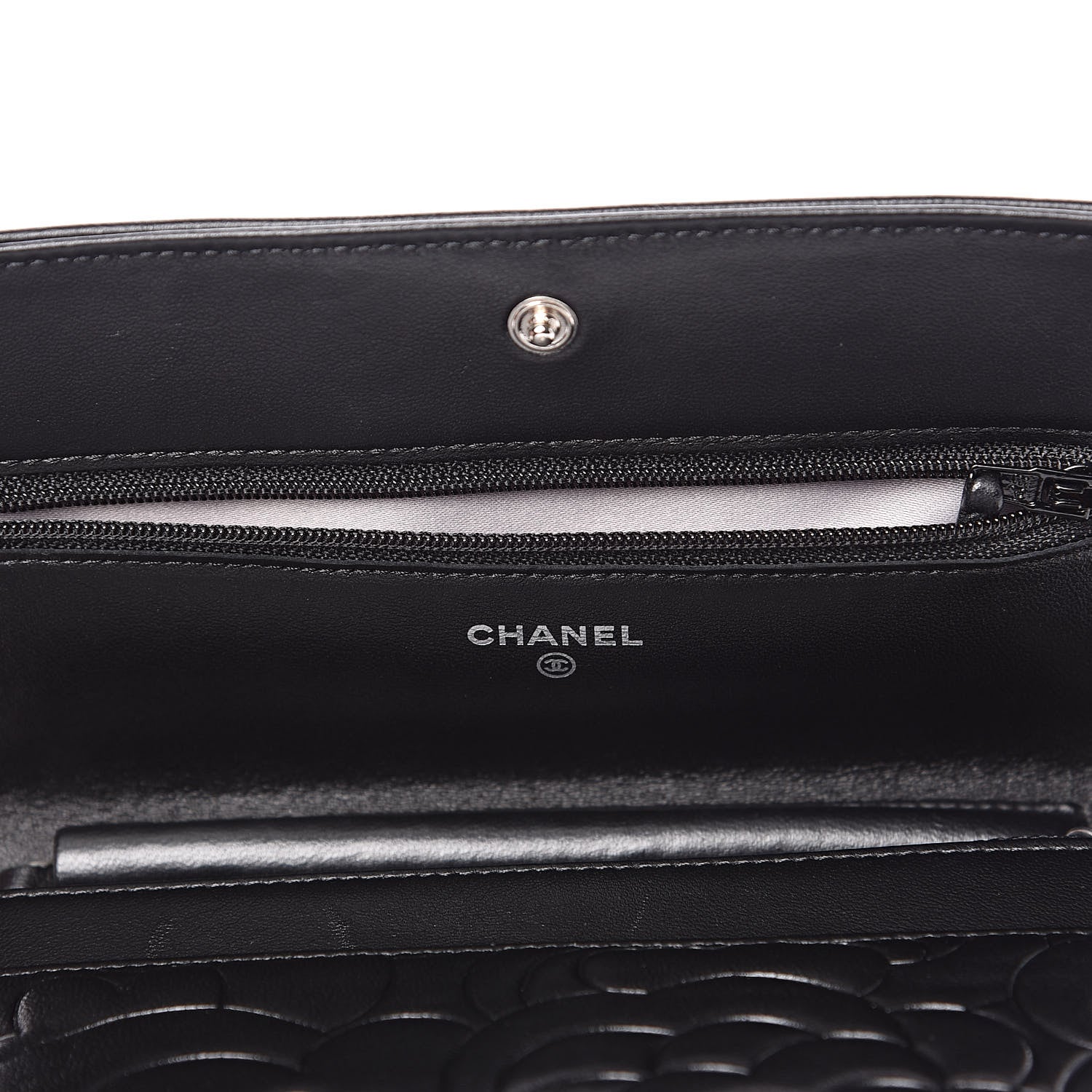 Chanel Lambskin Camellia Embossed Wallet on Chain WOC Black 13 of 15