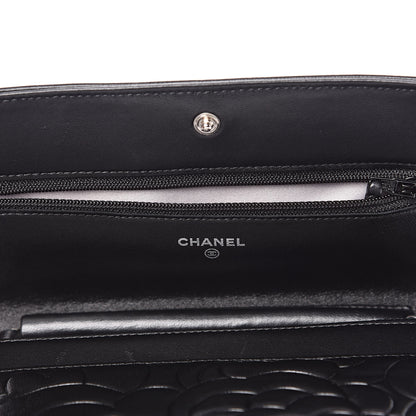 Chanel Lambskin Camellia Embossed Wallet on Chain WOC Black 13 of 15