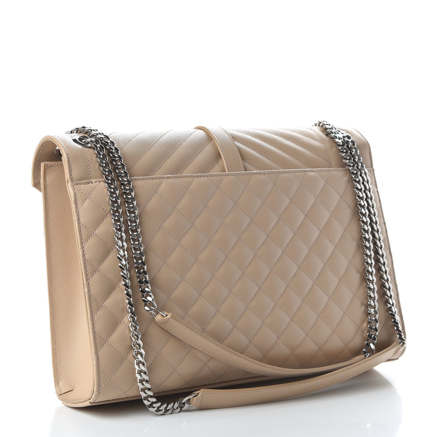 Saint Laurent Grain De Poudre Mixed Matelasse Large Triquilt Monogram Satchel Nude Powder 3 of 9