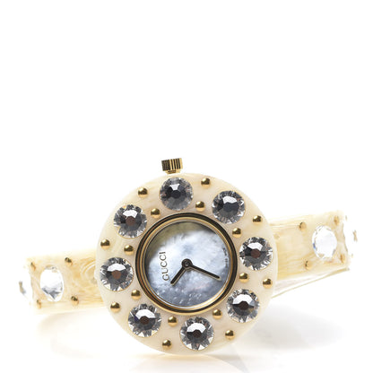 Gucci Stainless Steel Plexiglass Mother of Pearl 35mm Vintage Web Crystal Quartz Watch 3 of 7