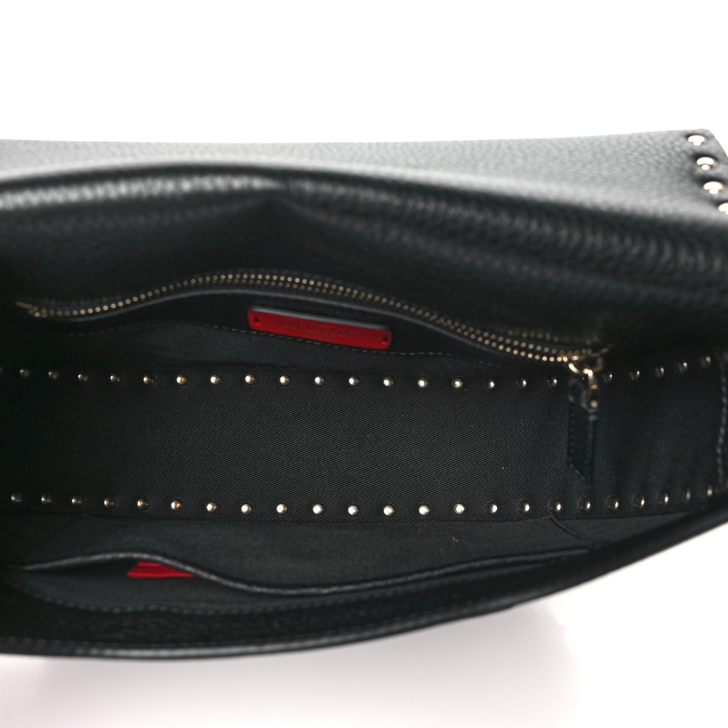 Calfskin Large Rockstud Halfmoon Saddle Bag Black