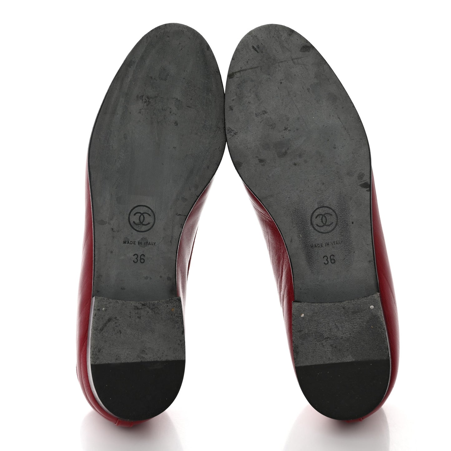 Lambskin CC Cap Toe Ballerina Flats 36 Red Black