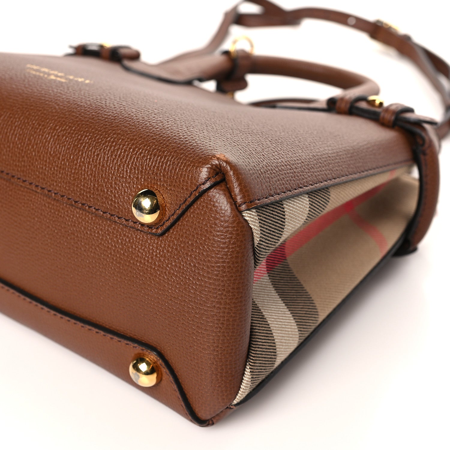 Burberry Derby Calfskin House Check Small Banner Tote Tan 8 of 9