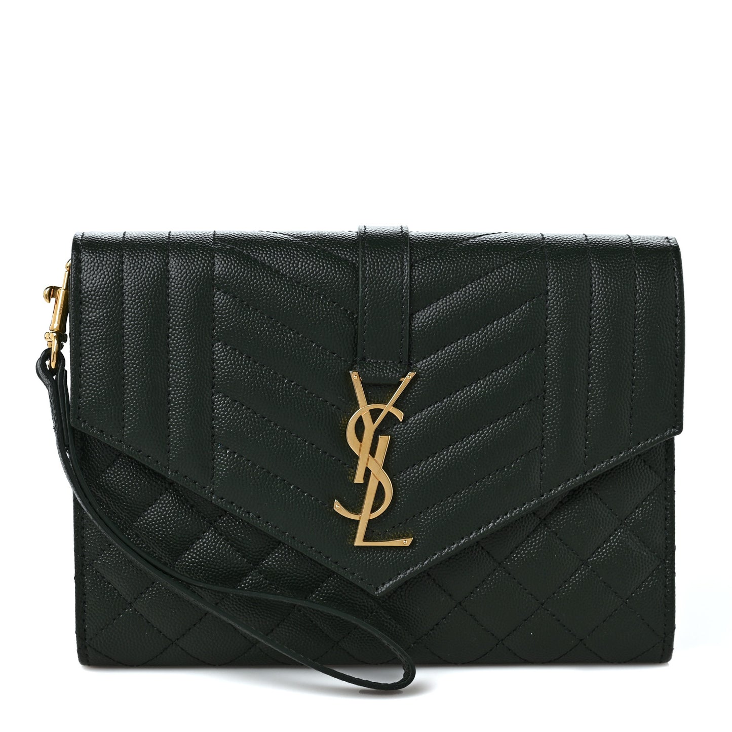 Grain De Poudre Textured Mixed Matelasse Triquilt Monogram Clutch Vert Fonce