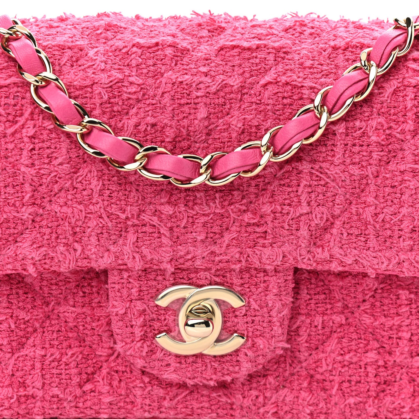 Wool Tweed Quilted Mini Rectangular Flap Dark Pink Fuchsia