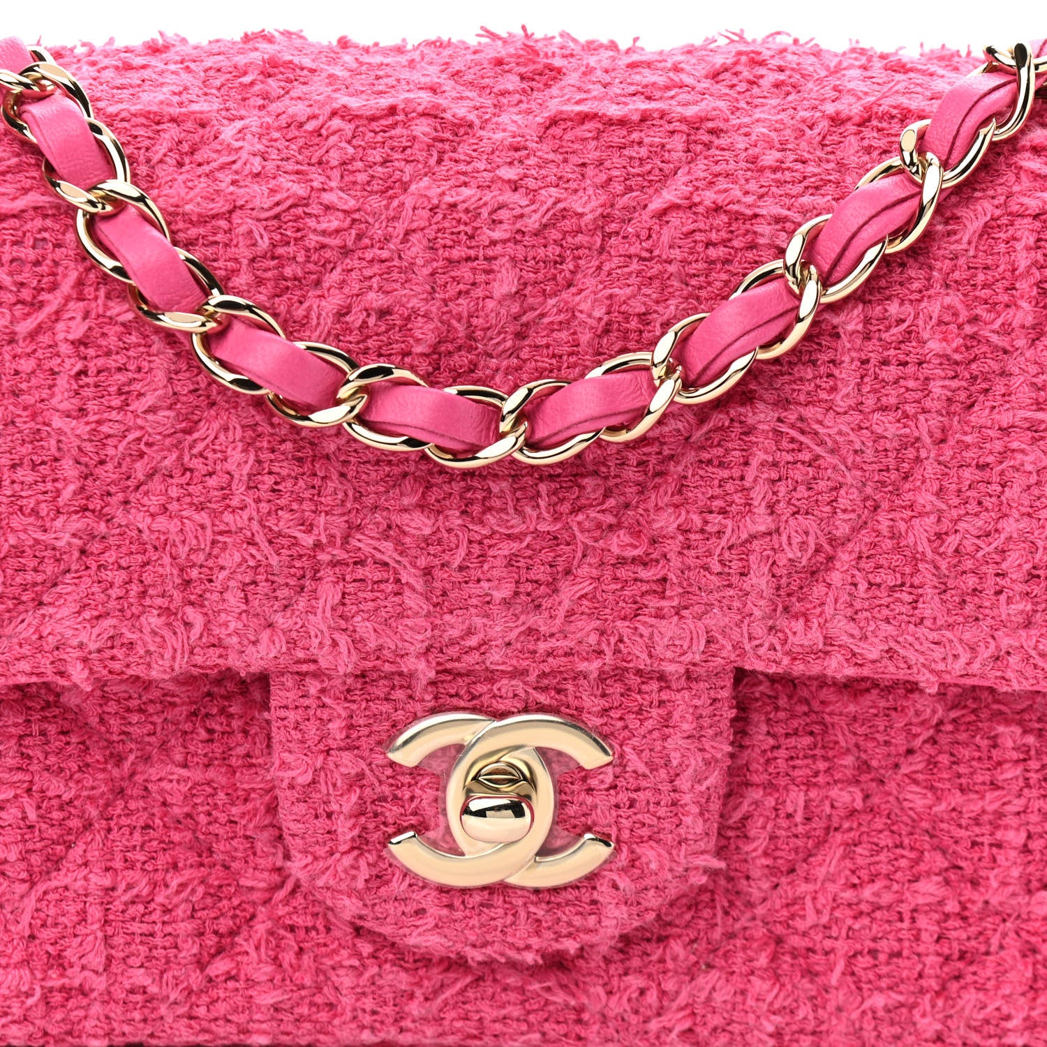 Chanel Wool Tweed Quilted Mini Rectangular Flap Dark Pink Fuchsia 8 of 11