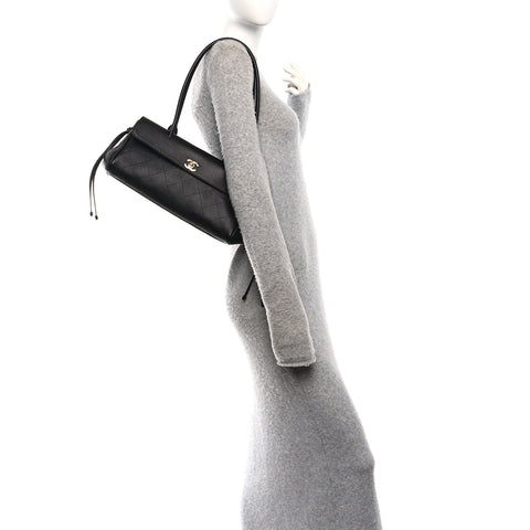 Grained Calfskin Stitched Urban Essentials Small Shopping Bag Black