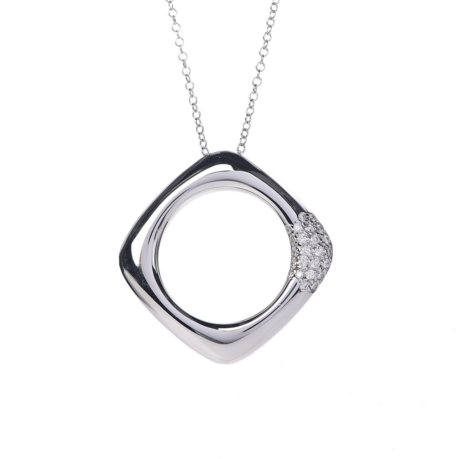 Tiffany 18K White Gold Diamond Square Pendant Necklace 4 of 9