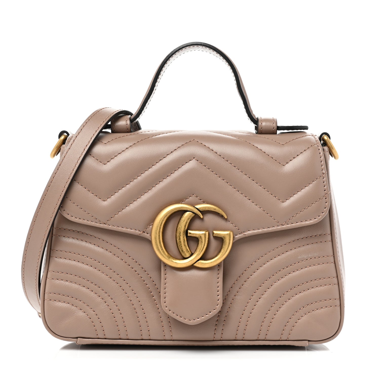 Calfskin Matelasse Mini GG Marmont Top Handle Shoulder Bag Porcelain Rose