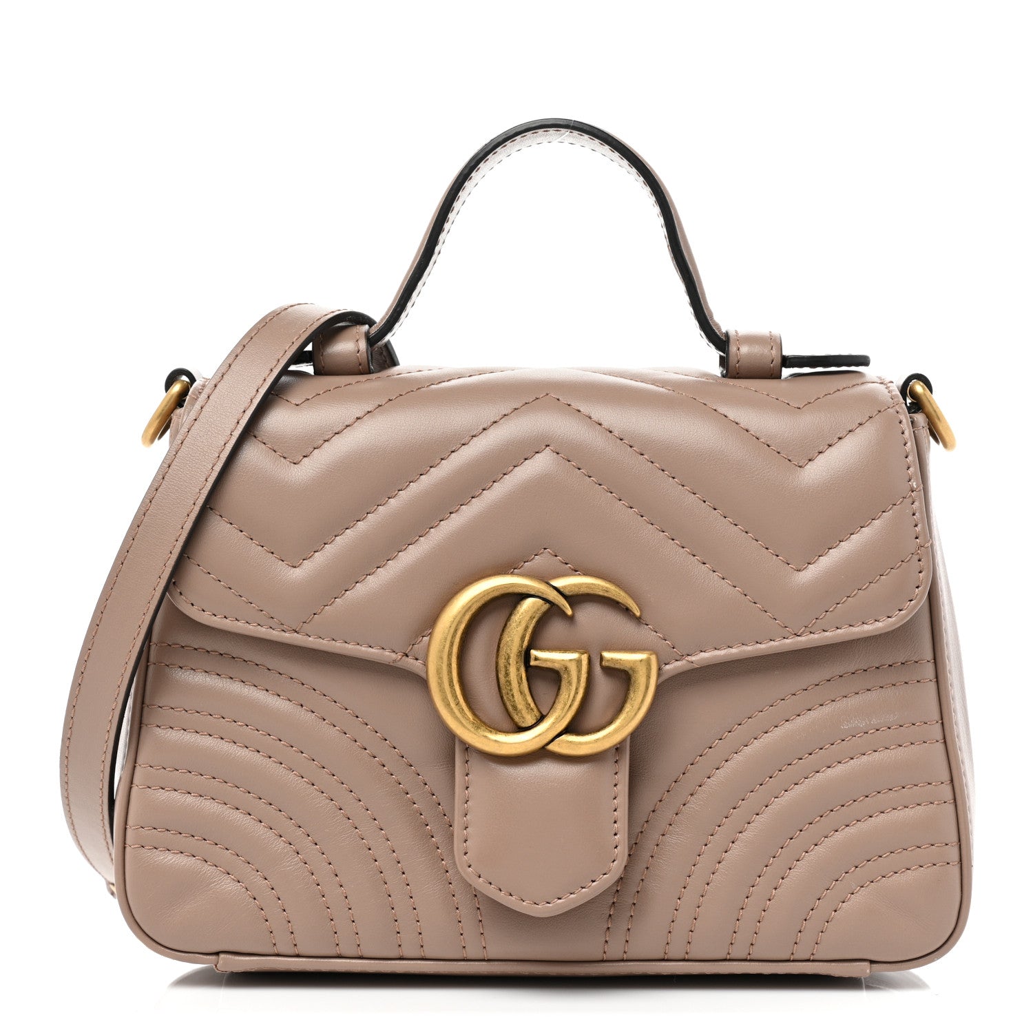 Gucci Calfskin Matelasse Mini GG Marmont Top Handle Shoulder Bag Porcelain Rose 1 of 12