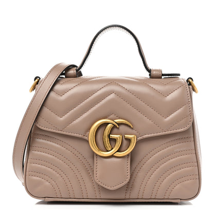 Gucci Calfskin Matelasse Mini GG Marmont Top Handle Shoulder Bag Porcelain Rose 1 of 12