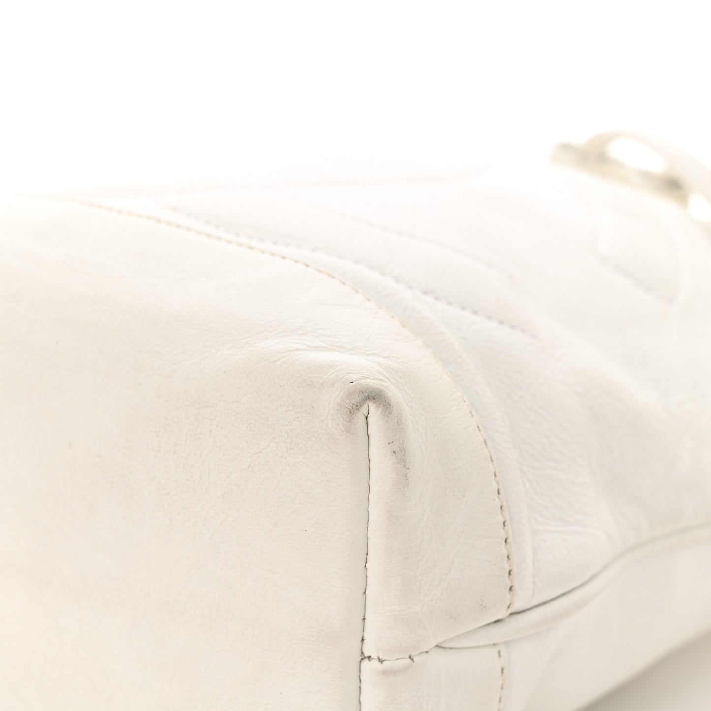 Lambskin CC Drawstring Bucket Bag White