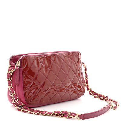Chanel Patent Quilted Crown CC Double Zip Bag Dark Pink 3 of 13