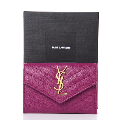 Saint Laurent Grain De Poudre Matelasse Chevron Small Monogram Envelope Wallet Dark Grape 7 of 7