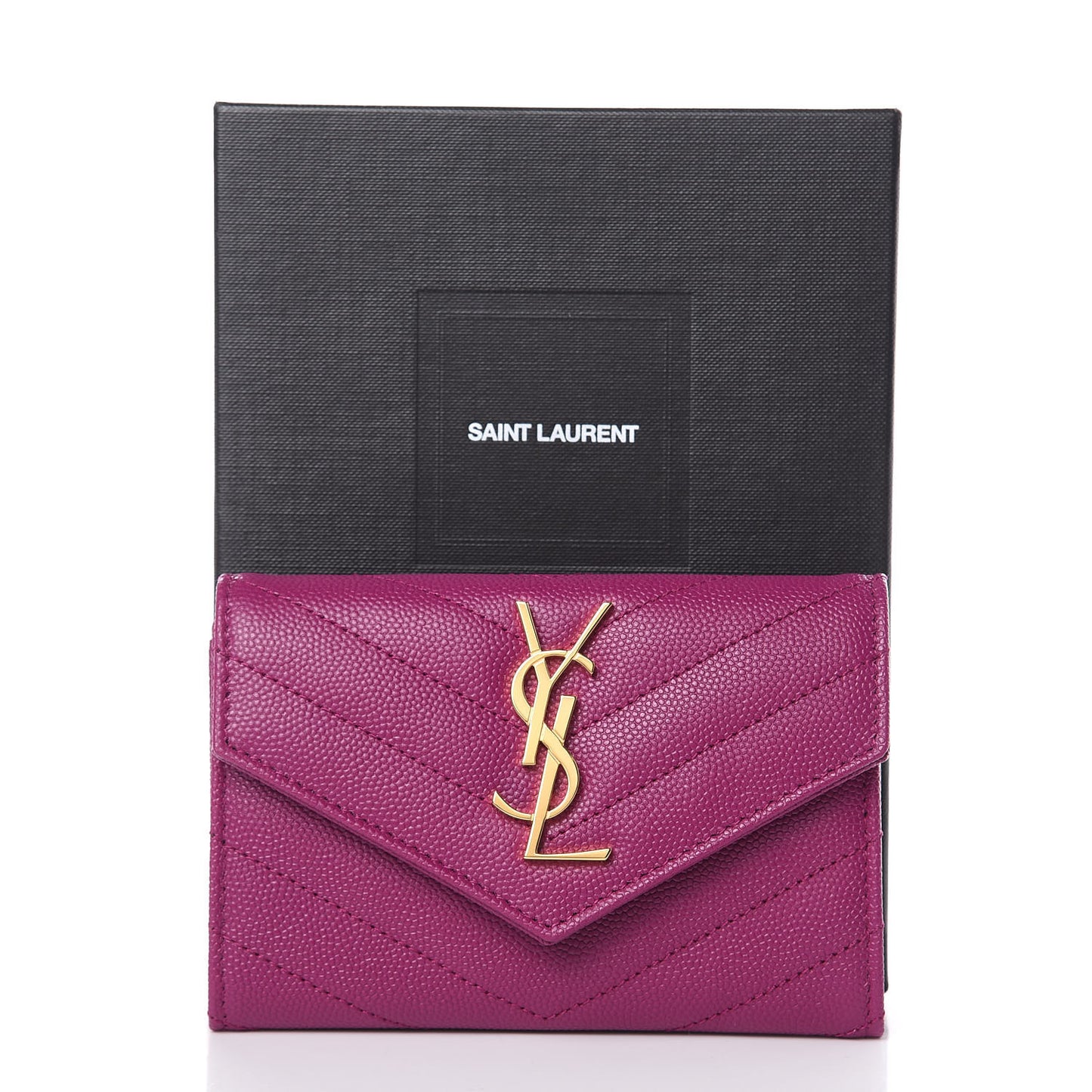 Grain De Poudre Matelasse Chevron Small Monogram Envelope Wallet Dark Grape