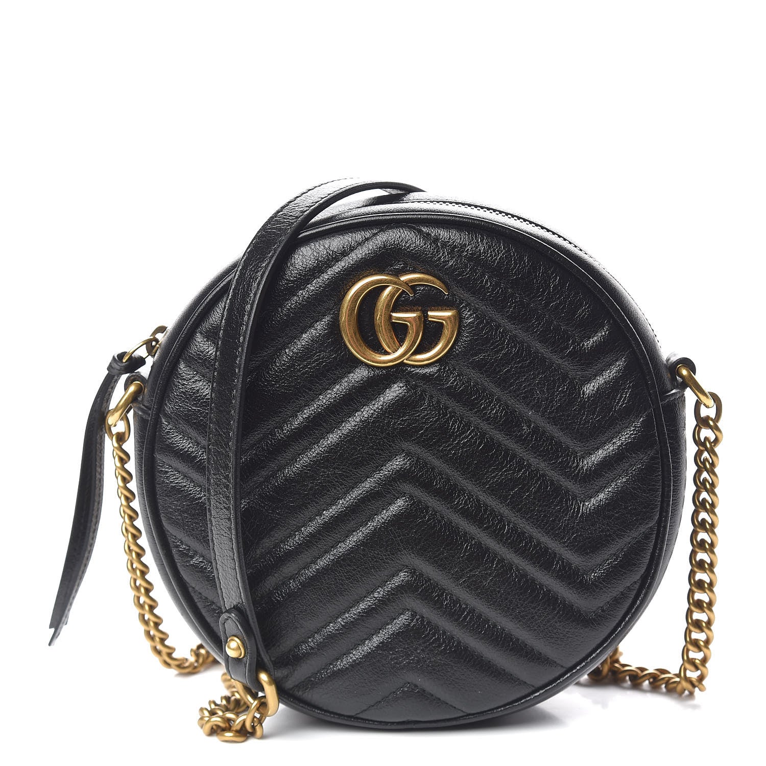 Gucci Azalea Calfskin Matelasse Heart Mini GG Marmont Round Shoulder Bag Black 1 of 13